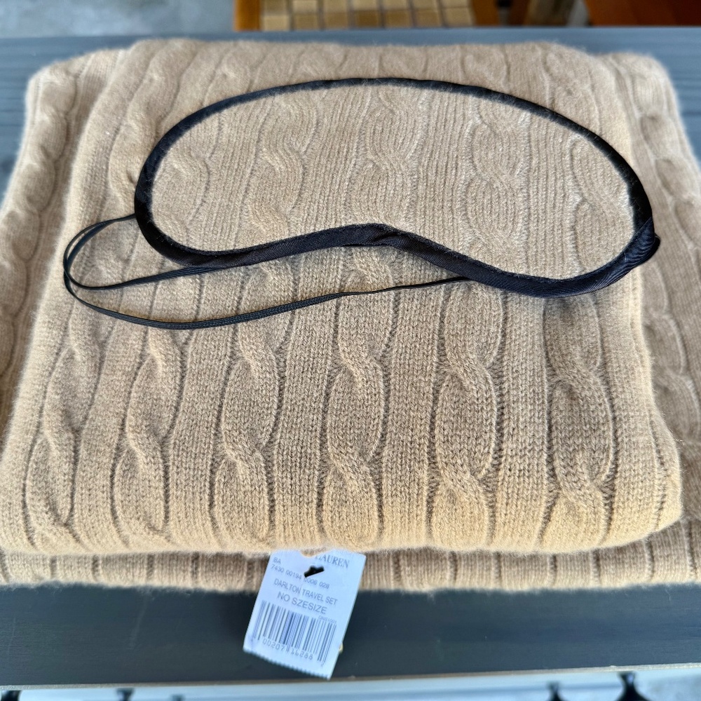 NWT Ralph Lauren Cashmere Travel Set: Blanket + Eye Musk